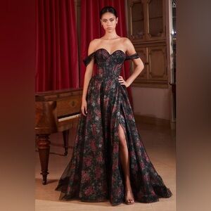 Elegant Floral Off-Shoulder Prom Dress